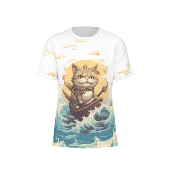 Cat captain in the sea front view all-over-print cotton t-shirt