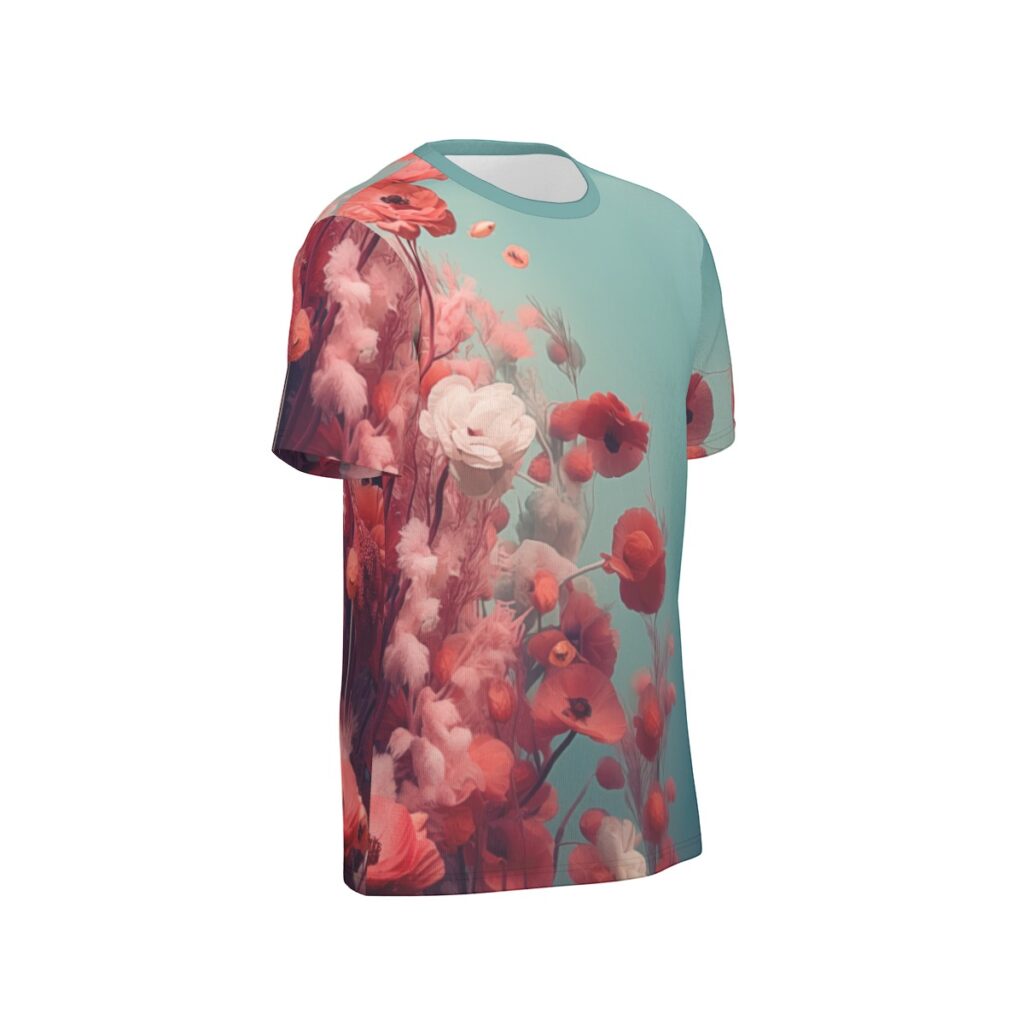 Red flowers under water angled view all-over-print cotton t-shirt