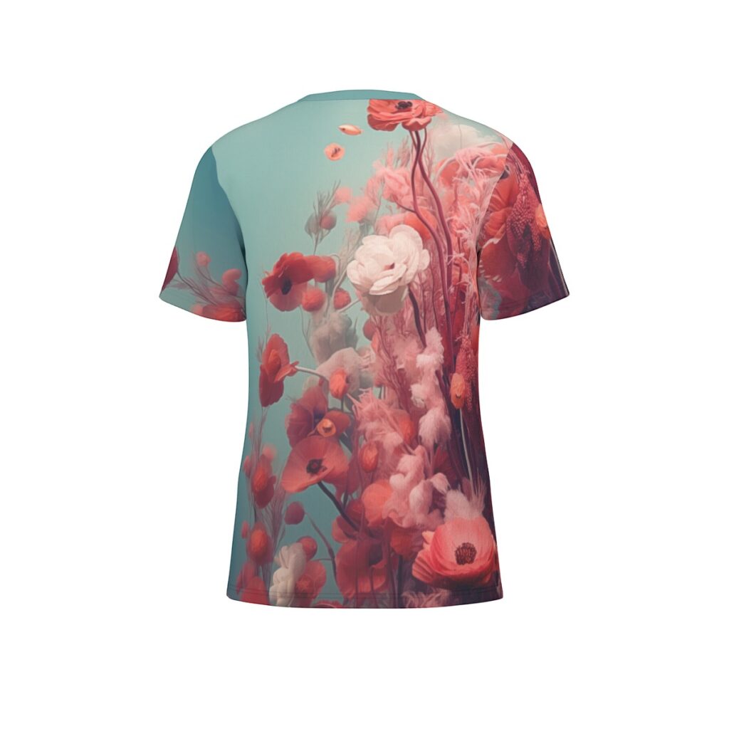 Red flowers under water back view all-over-print cotton t-shirt