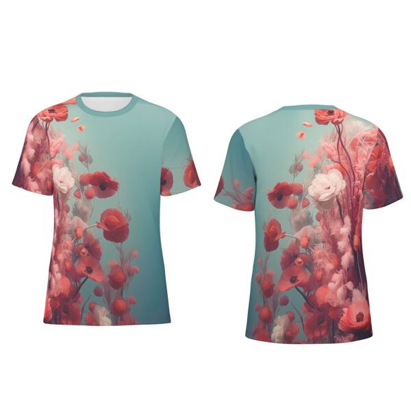 Red flowers under water both sides all-over-print cotton t-shirt