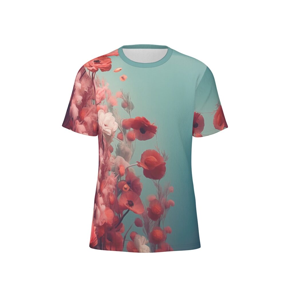 Red flowers under water front view all-over-print cotton t-shirt