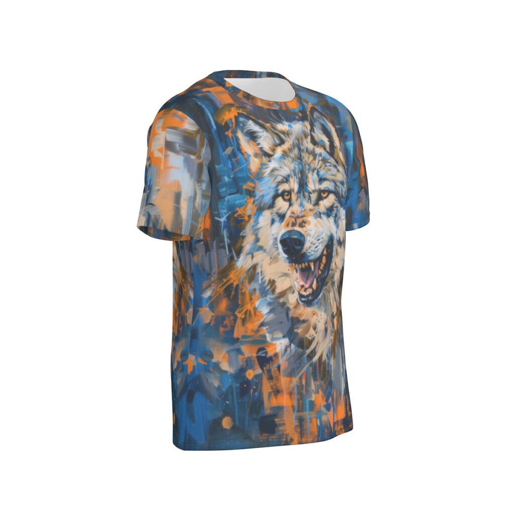 Abstract wolf angled view all-over-print cotton t-shirt