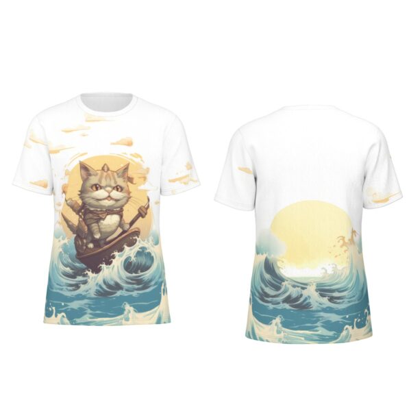 Cat captain in the sea both sides all-over-print cotton t-shirt