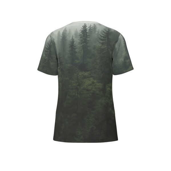 Green forest in the fog back view all-over-print cotton t-shirt