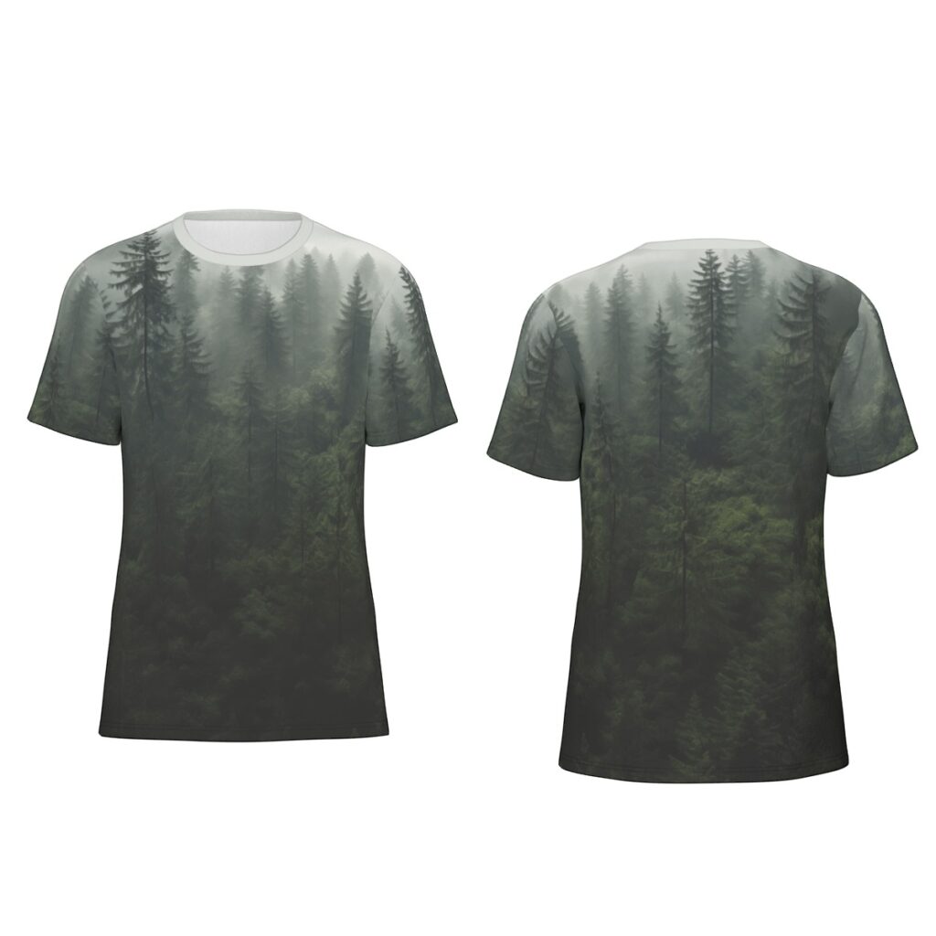 Green forest in the fogboth sides all-over-print cotton t-shirt