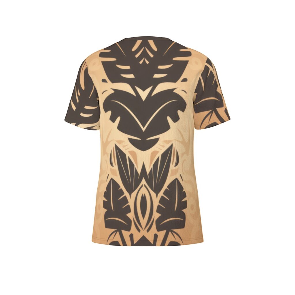 Lion head tribal mask back view all-over-print cotton t-shirt