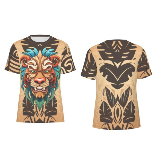 Lion head tribal mask both sides all-over-print cotton t-shirt