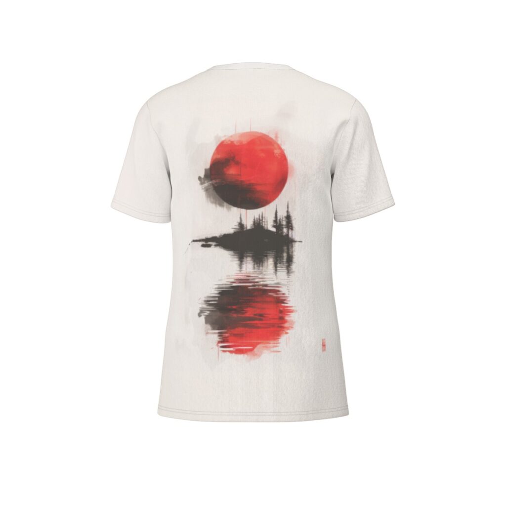 Samurai and the red sun back view all-over-print cotton t-shirt